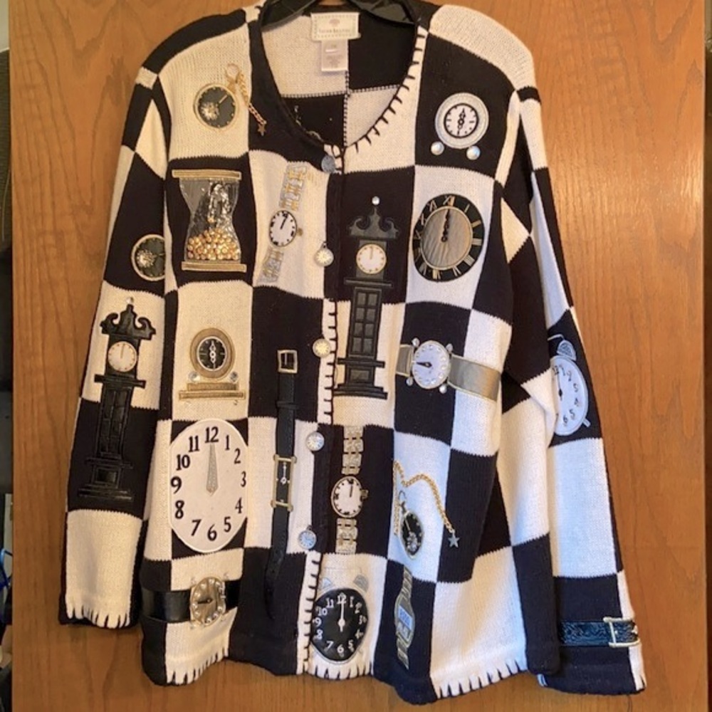 Susan Bristol vintage clock sweater
